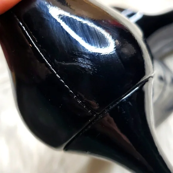 Via Spiga Black Frankie Patent Peep Toe Pumps 6M - Picture 9 of 12